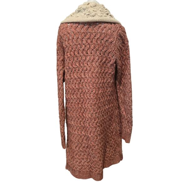 Anthropologie Knitted & Knotted Lilitz boho Long Cardigan Crochet Collar, Size M - Picture 3 of 13